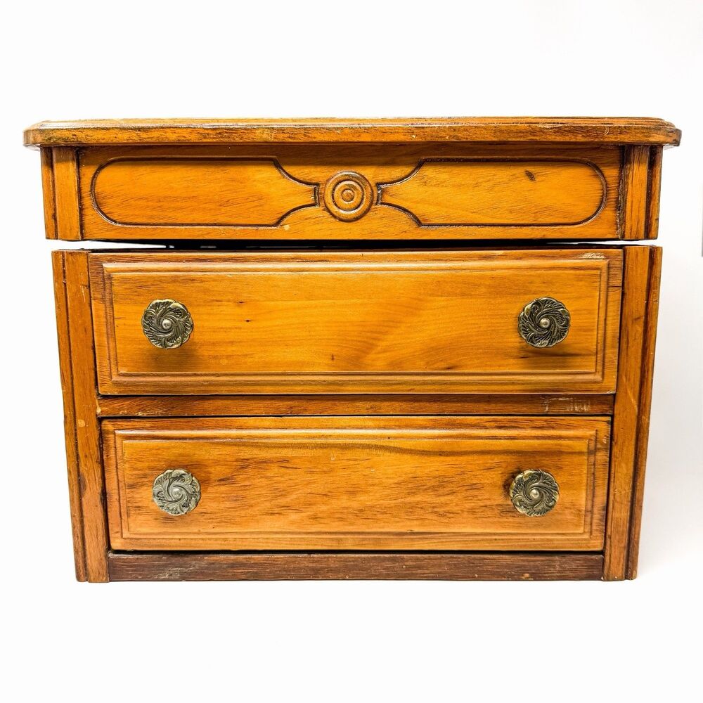 Vintage 1940s Caswell Runyan Perfect Sewing Cabinet Tabletop 2 Drawer Flip Top